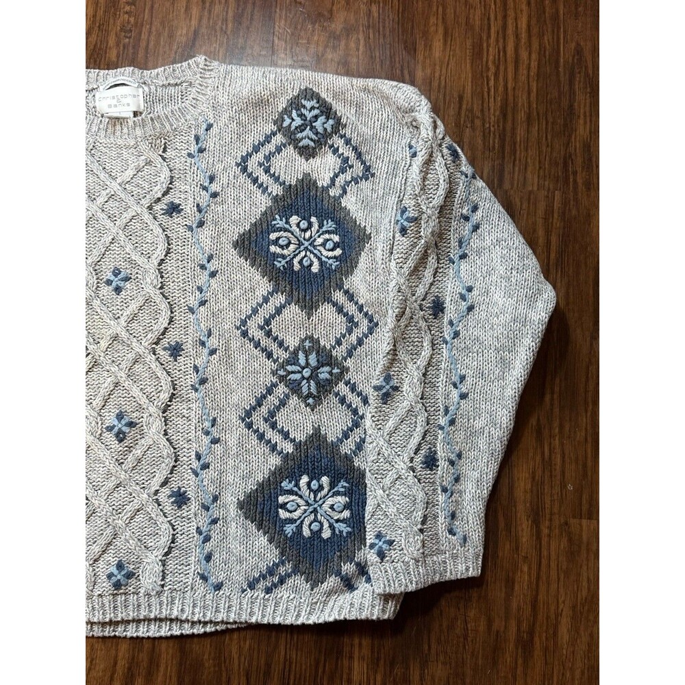Christopher & Banks Women’s Sweater Large Grey Blue Hand Embroidered - Picture 2 of 4
